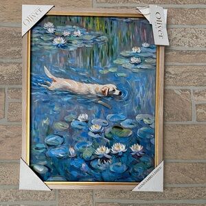 Blue and White Dog in Water Art Print